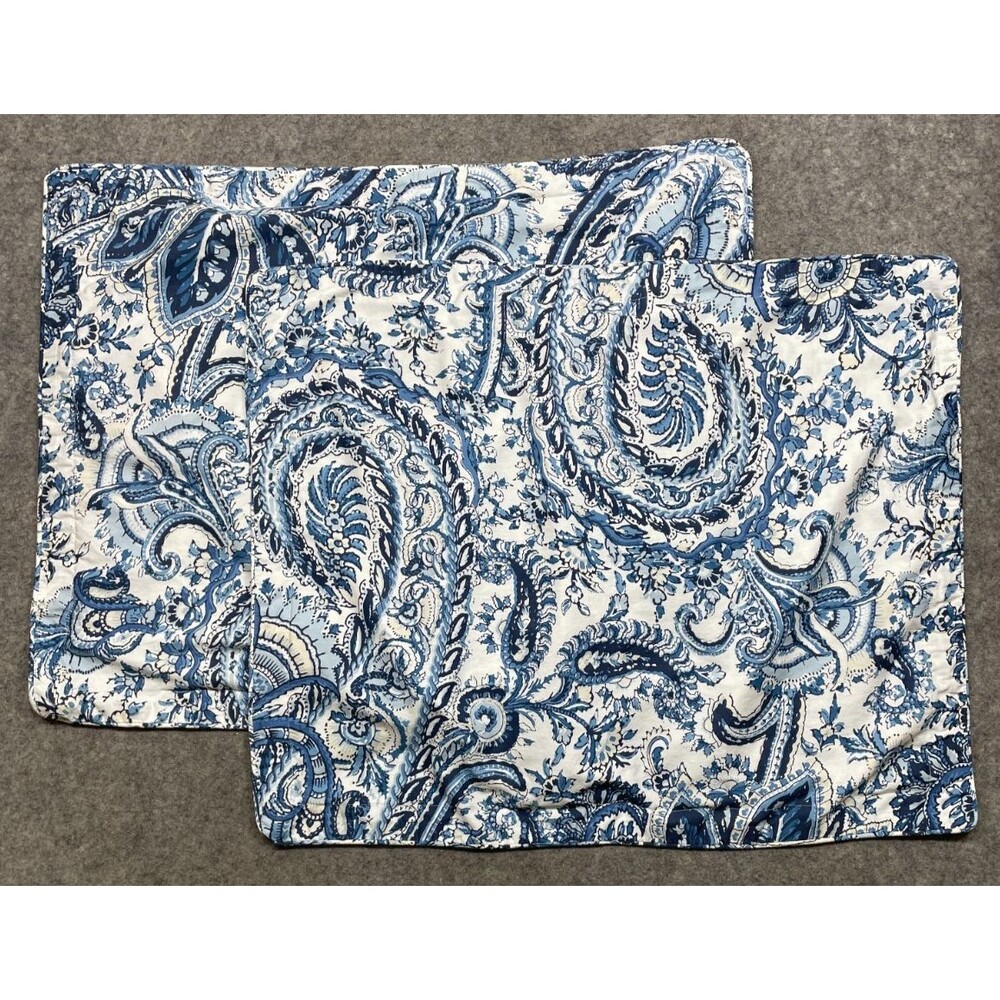 Ralph Lauren Blue White Paisley Pillow Shams 2 Pair Standard Cotton Bedding